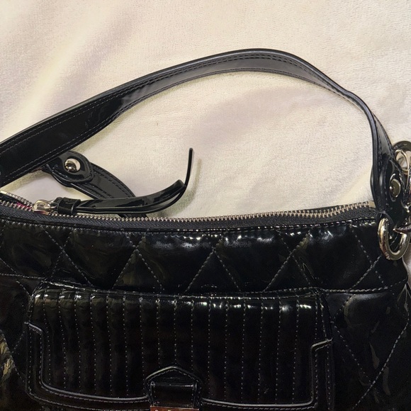 Coach Black Patent Leather Handbag Purse pink lining coach logo quilted pattern - Picture 3 of 8